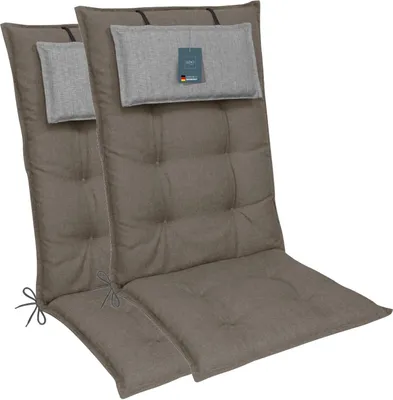 Produktbild von LILENO HOME Gartenstuhl Auflagen als [2er Set - Hochlehner] in Taupe - bequeme Liegen als Sitzauflagen für Gartenmöbel - Stuhlkissen für Gartenstühle und Klappstühle MAR