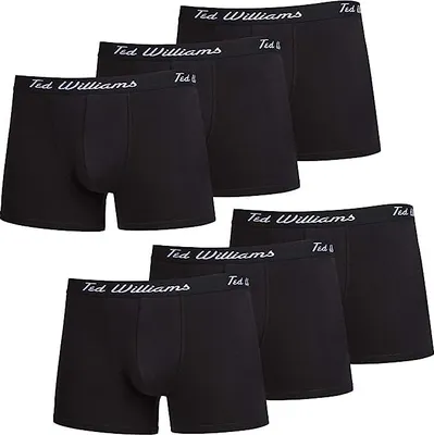 Produktbild von Ted Williams Boxershorts Herren, aus Baumwolle, Schwarz, Größe L, 6 Stück - Bequem anliegend und elastisch - Unterwäsche, Unterhosen, Boxers Shorts