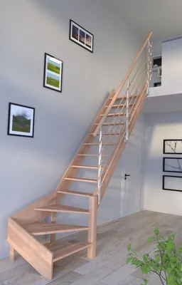 Produktbild von Holztreppe Rhodos in 1/4 gewendelter Ausführung rechts-Buche-rechts-Design Geländer Holzrundstäbe-ohne Setzstufen
