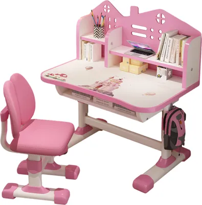 Produktbild von Höhenverstellbares Tisch- und Stuhlset für Kinder, Kinderschreibtisch, 2026 Upgraded Schreiblerntisch, geeignetes Geschenk für Mädchen Jungen-Rosa