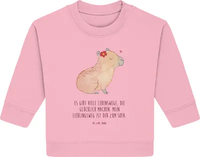 Produktbild von Mr. & Mrs. Panda Organic Baby Pullover Capybara Blume 12. - 18. Monat - Baumwolle Pink - Geschenk, Bullover, Lustige Sprüche