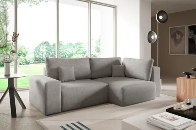 Produktbild von Ecksofas in L-Form ANTONIO CENTAUR 253x148cm, Schenkel/Ottomane rechts/links, Schlaffunktion&Bettkästen, Eckarniutur in Bouclé-Stoff Dunkelbeige-Grau