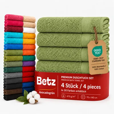 Produktbild von Betz 4 Stück Duschtücher 70 x 140 cm PREMIUM 100% Baumwolle Liegetuch Strandtuch Farbe: avocadogrün, KI-generiertes Bild