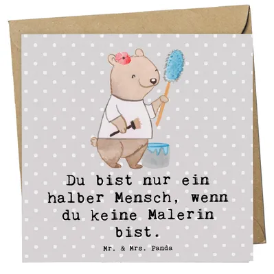 Produktbild von Mr. & Mrs. Panda Grußkarte Malerin Herz - Grau Pastell - Geschenk, Maler, Spruch, Malerbetrieb, faltkarte, Lustig, Witzig, anlasskarte, Klappkarte, Glückwunschkarte