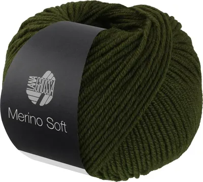A ball of dark green yarn with a black label.