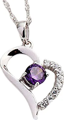 Produktbild von Herz Anhänger violetter Zirkonia Crystal mit Singapurkette 925 Silber