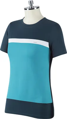 Produktbild von ANIMO Feji Damen Turniershirt T-Shirt petrol/türkis mit weißem Streifen und silbernem Logo FS/22, Größe:44 (D38)