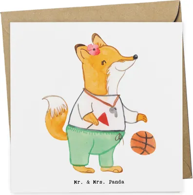Produktbild von Mr. & Mrs. Panda Glückwunschkarte Basketballtrainerin Herz - Weiß - Geschenk, Basketball, doppelkarte, Sport, Verein, Sportlich, Klappkarte, Grußkarte, faltkarte