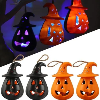 Productafbeelding van Set van 4 LED Halloween Pompoenen voor Decoratie