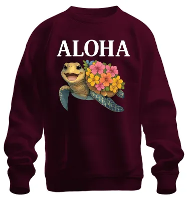 Immagine prodotto di ALOHA Tartaruga marina con fiori hawaiani, spiaggia tropicale, Felpa Unisex Pullover, Borgogna, L