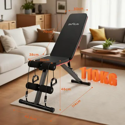 Image de Banc d'haltères pliable - Dossier réglable en 8 positions - Capacité de charge de 110 kg