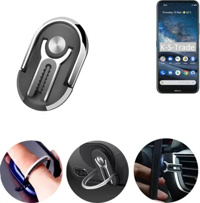 Produktbild von K-S-Trade 3in1 Smartphone-Ring Handy-Ring kompatibel mit Nokia 8.3 5G Fingerhalterung  Handyring Tischständer Lüftungsgitter-Halterung Tisch