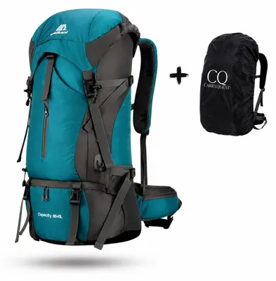 Produktbild von CarryQuest® - Rucksack 70L wasserdicht Nylon mit Regenhülle Rückenbelüftung grün