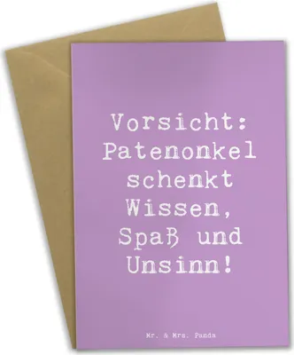 Produktbild von Mr. & Mrs. Panda babykarte Spruch Patenonkel Wissen Spaß - Lavendeltraum - Geschenk, Familie, hochzeitskarten, einladungskarten, weihnachtskarten, osterkarten, Grußkarten