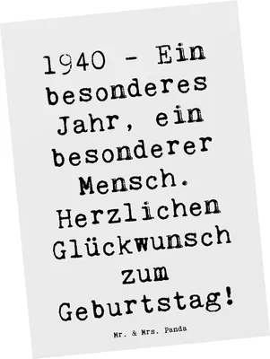Produktbild von Mr. & Mrs. Panda Postkarte Spruch 1940 Geburtstag - Weiß - Geschenk, besonderer Mensch, Happy Birthday, Meilenstein, Ansichtskarten, Fotokarte, Postkarten, Ansichtskarte
