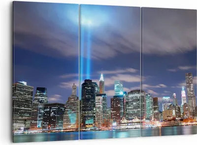 Produktbild von Bild auf Leinwand - Leinwandbild - Wolkenkratzer Lichter Ansicht - 105x70cm - Wand Bild - Wanddeko - Leinwanddruck - Bilder - Kunstdruck - Wanddekoration - Leinwand bilder - Wandkunst - CE105x70-0220