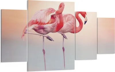 Produktbild von Bild auf Leinwand - Leinwandbild - 4 Teile - Flamingos Exotik Vögel - 160x90cm - Wand Bild - Wanddeko - Wandbilder - Leinwanddruck - Bilder - Wanddekoration - Leinwand bilder - DL160x90-5044