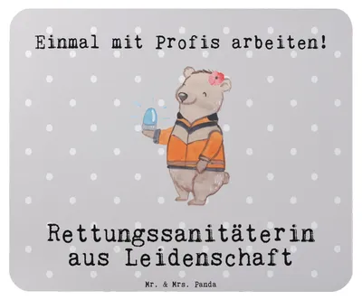 Produktbild von Mr. & Mrs. Panda Mauspad Rettungssanitäterin Leidenschaft - Grau Pastell - Geschenk, laptop mousepad, Mouse Pad, pc