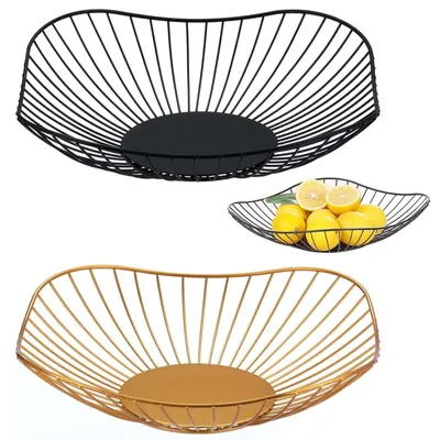 Image de Solidchoice - Lot de 2 corbeilles à fruits - Paniers à fruits modernes en métal, noir et or