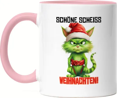 Produktbild von Schöne Scheiss Weihnachten Tasse Rosa Katze Cat Weihnachtsmuffel Weihnachtsgeschenk für Katzenbesitzer