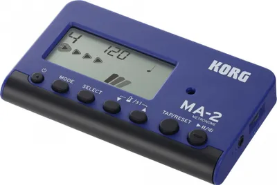 A blue Korg MA-2 digital metronome and tuner is shown against a white background.