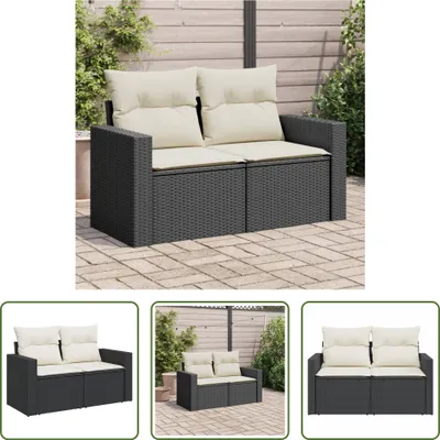 Zdjęcie produktu dla The Living Store sofa ogrodowa z poduszkami 2-osobowa czarny polirattan
