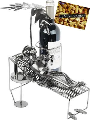 Produktbild von Brubaker Weinflaschenhalter Frau im Urlaub - Metall Skulptur Flaschenständer mit Palme und Liege - Wein Geschenk mit Grußkarte
