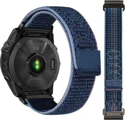 Produktbild von FFO2World 22 mm QuickFit Nylon-Sportarmband für Garmin Fenix 5/6/7/8 (47 mm)/Fenix E – Leicht, atmungsaktiv, mit Klettverschluss – Blau