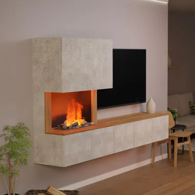 Produktbild von Glow Fire Wochnwand mit Wasserdampfkamin 'CW5' | Wandkamin in Weiss/ Schwarz mit Knistereffekt | HxBxT: 250x139x42 cm