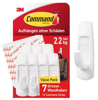 Produktbild von Command Mehrzweckhaken, Vorteilspack, Größe L, Weiß - 7 selbstklebende Haken