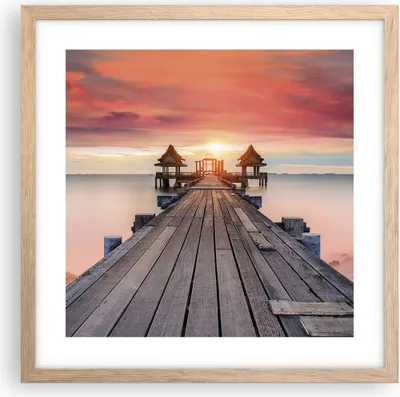 Produktbild von Gerahmtes Poster - Rahmen in heller Eiche - Brücke Holz Spaziergang - 40x40 cm - Wand Bild - Wanddeko - Wandbilder - Kunstposter - Wandposter - Bilderrahmen - Bilder - Kunstdruck - P2NAC40x40-4916