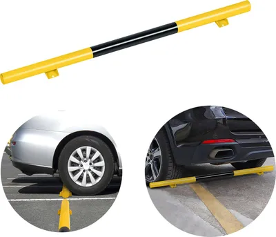 Image de XINZI Butoir de garage 180x13.5x9.5cm - Acier inoxydable, jaune-noir avec bandes réfléchissantes, 4 vis pour un montage facile, barrière de parking