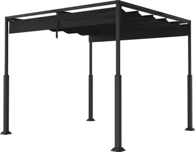 Obrázek produktu pro TRMLBE Pergola 3x3 m Zahradní pavilon s černou posuvnou střechou, pergola Vodotěsný stabilní zimní zahradní pavilon z kovového rámu a polyesterové tkaniny, pro zahradní balkonovou terasu
