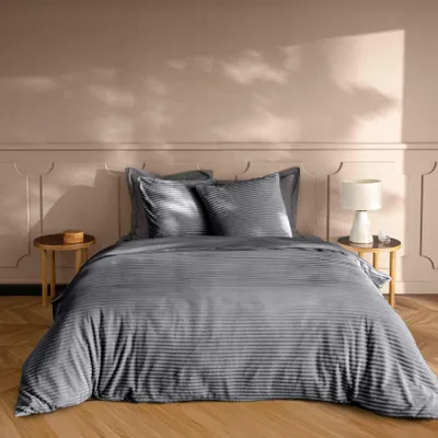 Image de Parure de lit - Douceur d'Intérieur - FLANELLE - Polyester - 240x220cm - anthracite