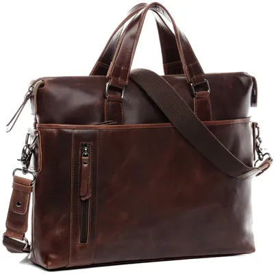 Productafbeelding van Handgemaakte laptoptas van echt leer, geschikt voor 15-inch laptops