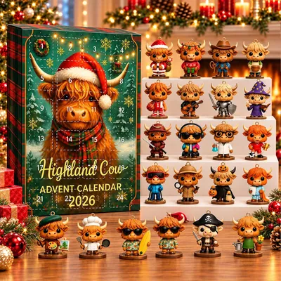 Obrázok produktu pre Highland Cow Adventný Kalendár 2026 24 Kusov 3D Vianočný Kalendár 4