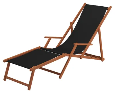 Produktbild von Gartenliege Sonnenliege schwarz Liegestuhl Fußteil Tisch Deckchair Holz Gartenmöbel 10-305 F T