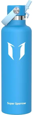 Obrázek produktu pro Nerezová láhev na pití, termo hrnek, 1000 ml, světle modrá barva, bez BPA, s brčkem