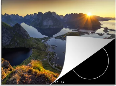 Produktbild von KitchenYeah© Herdabdeckplatte Sonnenuntergang auf den Lofoten , 71x52cm, Küche Deko, Glaskeramikkochfeld Herdabdeckung, Abdeckplatte fùr Kochfeld