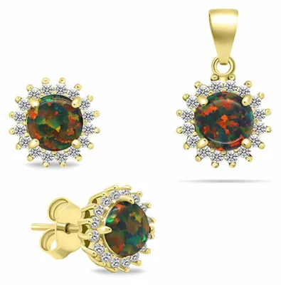 Produktbild von Beautiful Gold Plated Zircon Jewelry Set SET231YBC (Earrings, Pendant)