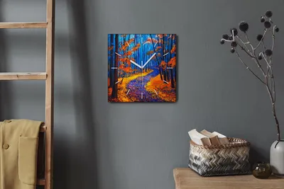 Produktbild von Coloray Hodiny Unikátní 30x30 cm  Tiché hodiny Pro obývací pokoj a kuchyň Nástěnné hodiny Plátno Bílé ručičky hodin - Listový les podzim