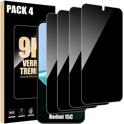 Image de 4 Verre Trempé Anti Espion pour Xiaomi Redmi 15C 4G/5G - Installation Facile Anti-Rayures 9H