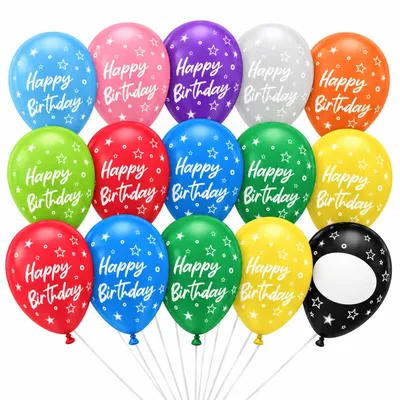 15 Bio-Luftballons, Ø34 cm, bunt, Happy Birthday, Naturlatex
