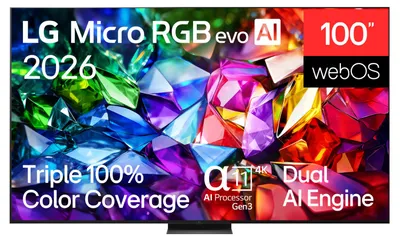 Zdjęcie produktu dla LG 100MRGB96B9, 2,54 m (100"), 3840 x 2160 px, Micro RGB, Smart TV, Wi-Fi, Czarny