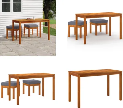 Produktbild von vidaXL 3 tlg. Garten Essgruppe mit Kissen Massivholz Akazie - Garten-Essgruppe - Garten-Essgruppen - Outdoor-Essgruppe - Terrassen-Essgruppe