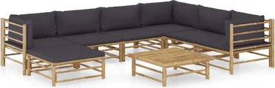 Produktbild von ZMH 8-tlg. Garten-Lounge-Set mit Dunkelgrauen Kissen Bambus