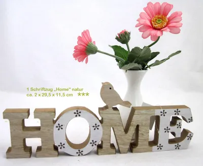 Produktbild von MDF Schriftzug " Home "stehend mit Vogel natur Blumenmuster ca. 29,5 cm