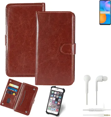 Produktbild von K-S-Trade 360° Hülle kompatibel mit Huawei Y7a inkl. Headphones braun Kunstleder Case BookCase WalletCase Kunstlederederhülle Handyhülle,