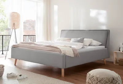 Produktbild von Doppelbett Estee 180x200cm mit Stauraum - hellgrau/ocker