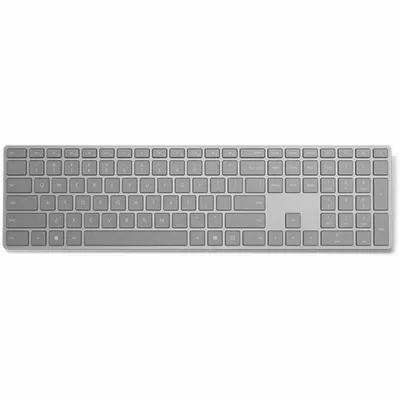 A top-down view of a gray keyboard on a white background.